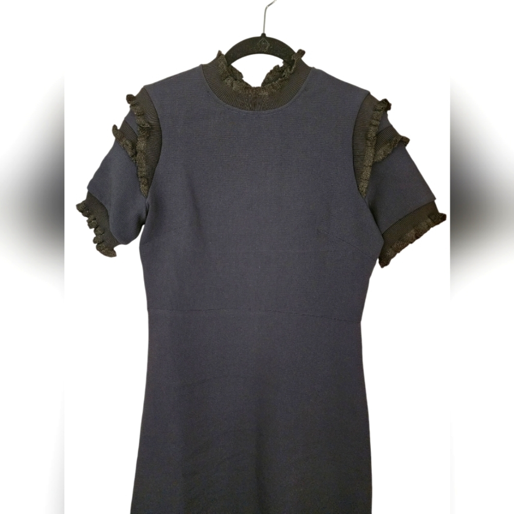NEW! CAARA Massanet mini Dress, Navy blue, black ruffles, Size M - Picture 4 of 8